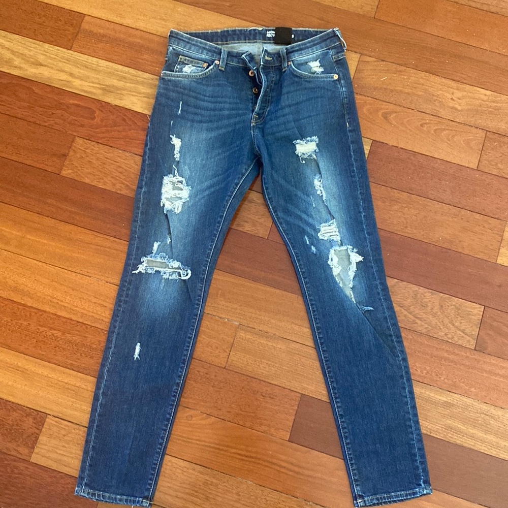 Mens distressed denim skinny fit jeans 31x32